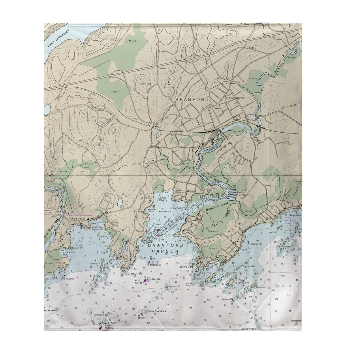 Betsy Drake BK12373BR 50 x 60 in. Branford Harbor, CT Nautical Map