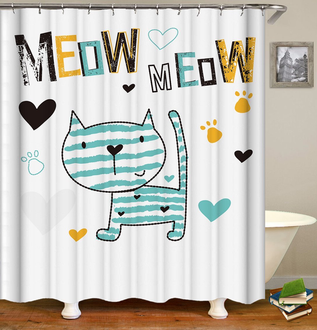 Meow Cute Cat Drawing Shower Curtain